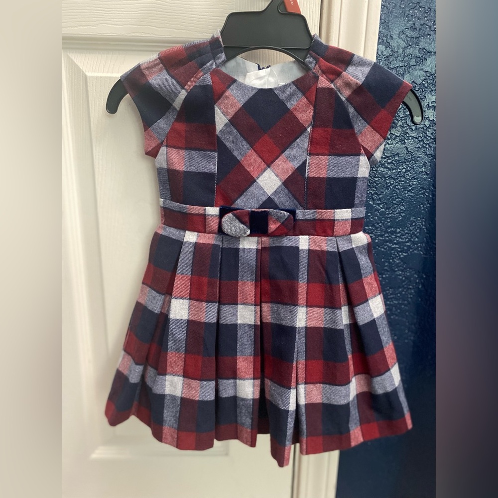 Mayoral Red and Blue Fit and Flare Dress with Pleated Skirt